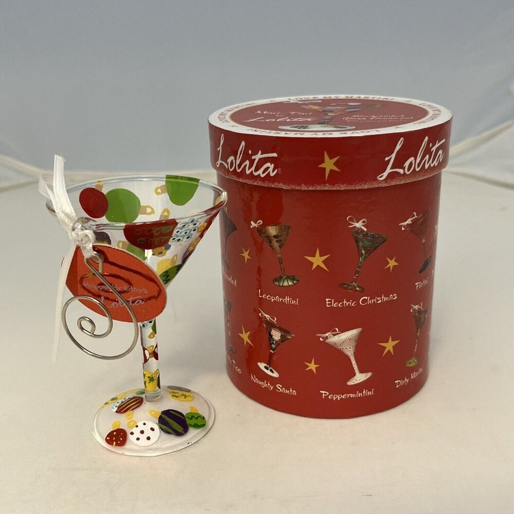 Lolita Mini-Tini Martini Glass Christmas Ornament Ornamentini Hand Painted Box